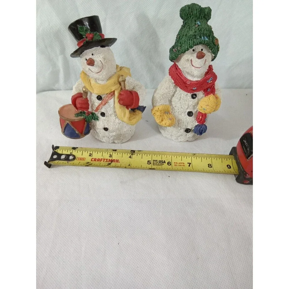 Snowman Figurines Vintage Resin Red White‎ Yellow Drum Christmas Holiday